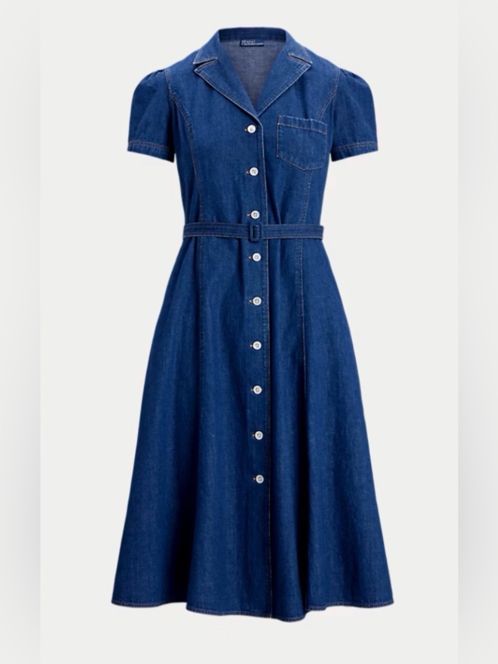 Ralph Lauren Indigo Blue Denim Shirt Midi Dress with Belt